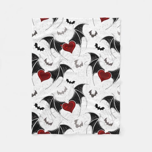 黒いこうもり翼を持つハロウィーンハート フリースブランケット (正面)