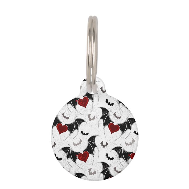 黒いこうもり翼を持つハロウィーンハート ペット　ネームタグ (正面)