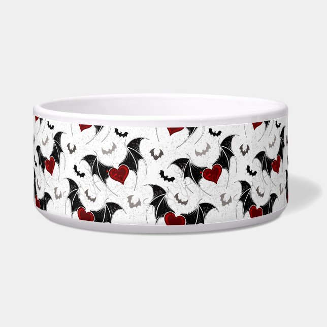 黒いこうもり翼を持つハロウィーンハート ボウル (正面)