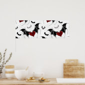 黒いこうもり翼を持つハロウィーンハート ポスター (キッチン)