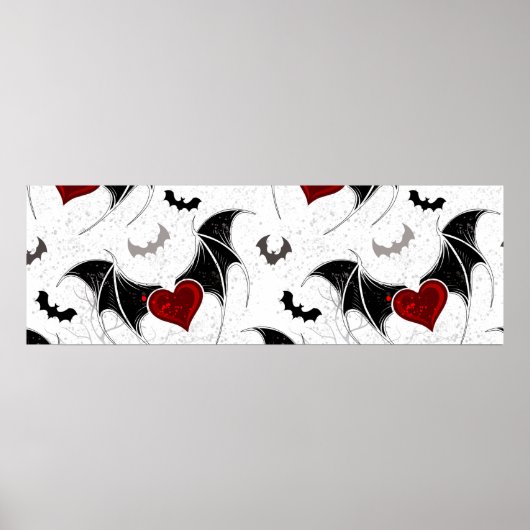 黒いこうもり翼を持つハロウィーンハート ポスター (正面)