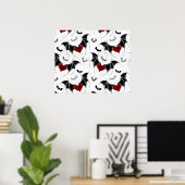 黒いこうもり翼を持つハロウィーンハート ポスター (ホームオフィス)