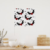 黒いこうもり翼を持つハロウィーンハート ポスター (キッチン)