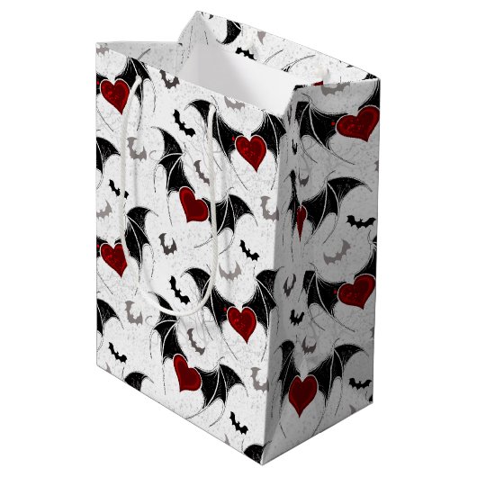黒いこうもり翼を持つハロウィーンハート ミディアムペーパーバッグ (裏面アングル)