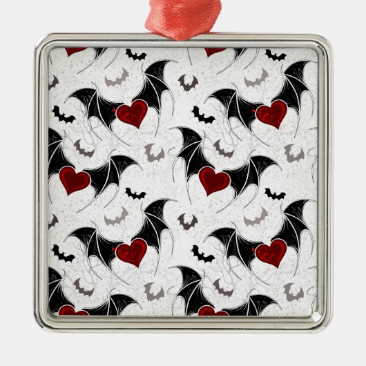 黒いこうもり翼を持つハロウィーンハート メタルオーナメント (正面)