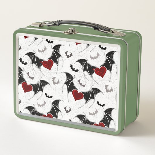 黒いこうもり翼を持つハロウィーンハート メタルランチボックス (正面)