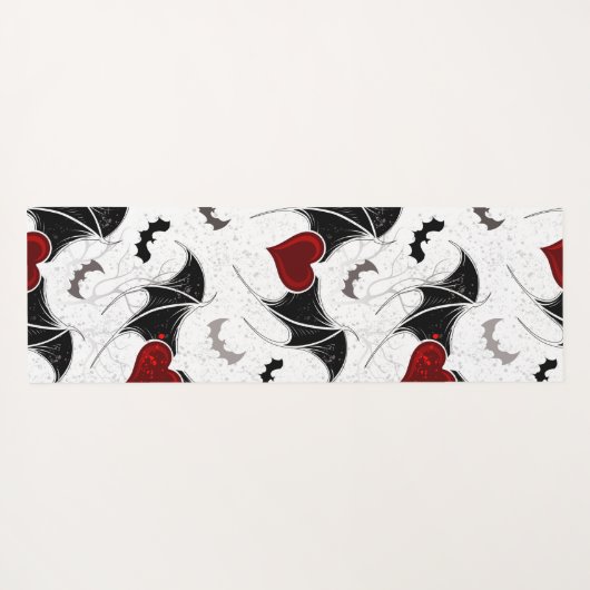 黒いこうもり翼を持つハロウィーンハート ヨガマット (裏面(横))