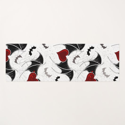 黒いこうもり翼を持つハロウィーンハート ヨガマット (正面(横))