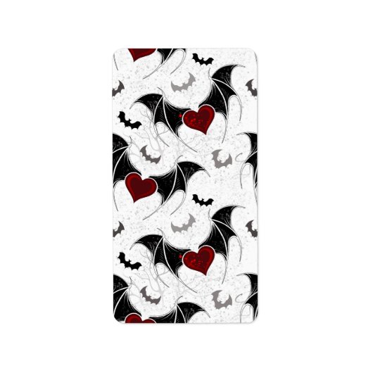 黒いこうもり翼を持つハロウィーンハート ラベル (正面)