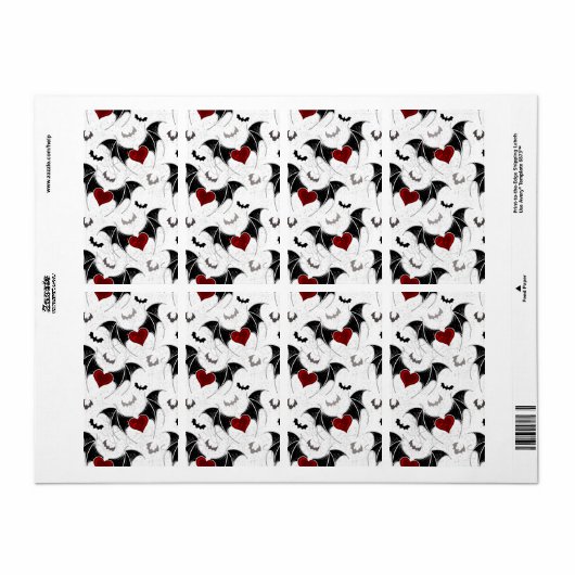 黒いこうもり翼を持つハロウィーンハート ラベル (フルシート)