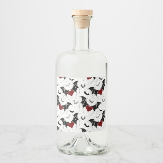 黒いこうもり翼を持つハロウィーンハート リキュールボトルラベル (正面)