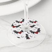 黒いこうもり翼を持つハロウィーンハート ワイングラスタグ (クローズアップ)