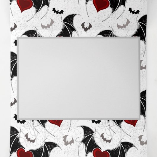 黒いこうもり翼を持つハロウィーンハート 三つ折り招待状 (内部中)