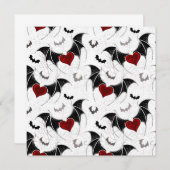 黒いこうもり翼を持つハロウィーンハート 招待状 (正面/裏面)