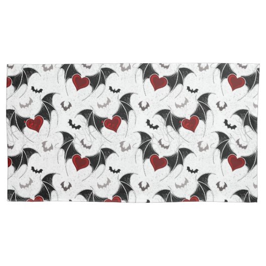 黒いこうもり翼を持つハロウィーンハート 枕カバー (正面左)