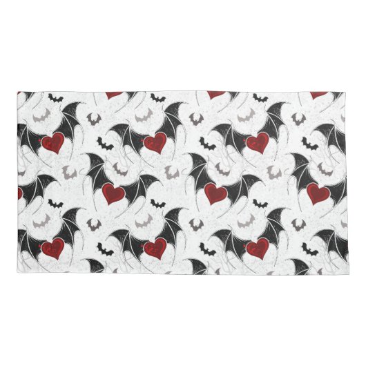 黒いこうもり翼を持つハロウィーンハート 枕カバー (裏面-左)