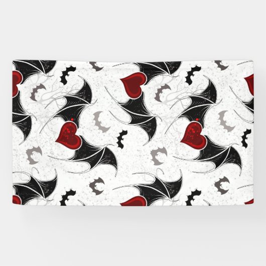 黒いこうもり翼を持つハロウィーンハート 横断幕 (横)