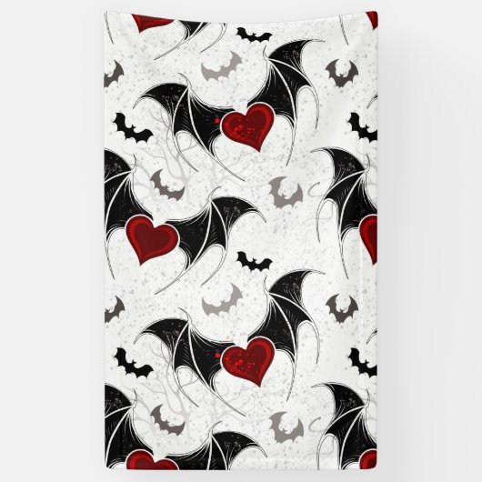 黒いこうもり翼を持つハロウィーンハート 横断幕 (縦)