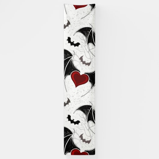黒いこうもり翼を持つハロウィーンハート 横断幕 (縦)