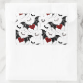 黒いこうもり翼を持つハロウィーンハート 長方形シール (バッグ)