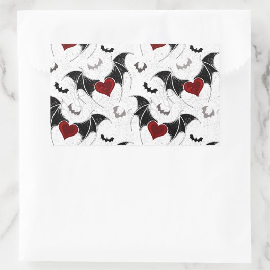 黒いこうもり翼を持つハロウィーンハート 長方形シール (バッグ)