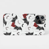 黒いこうもり翼を持つハロウィーンハート iPhoneケース (裏面横)