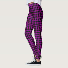黒いすみれ色のPurple Pied De Poule Houndstooth レギンス