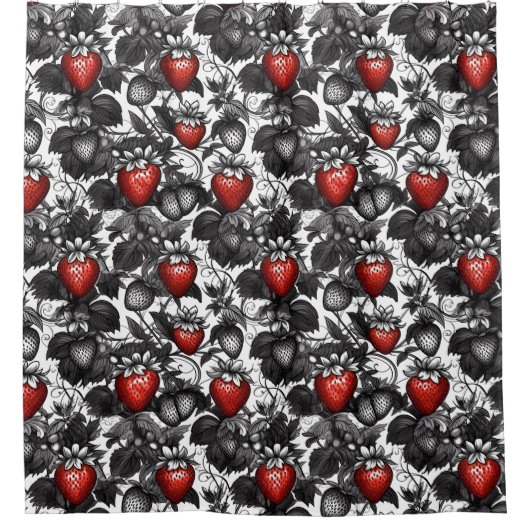 黒いちご、白いちご、赤いちご シャワーカーテン (正面)