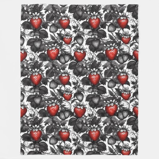 黒いちご、白いちご、赤いちご フリースブランケット (正面)