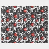 黒いちご、白いちご、赤いちご フリースブランケット (正面(横))