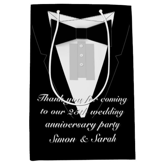 黒いちょうネクタイのタキシード ミディアムペーパーバッグ (正面)