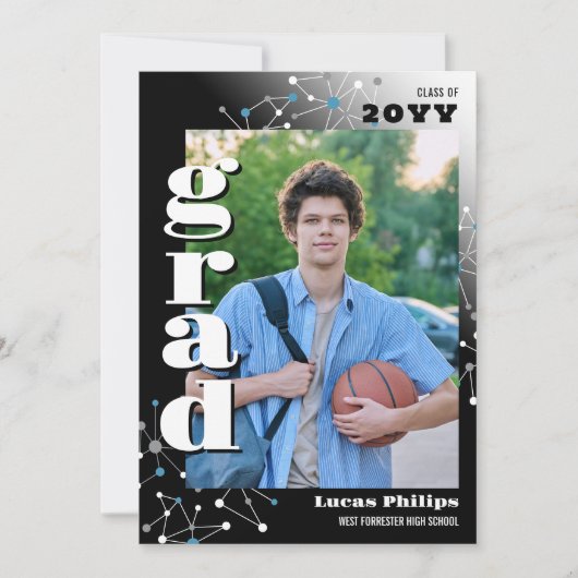 黒いつながり2 in 1写真の卒業 招待状 (正面)