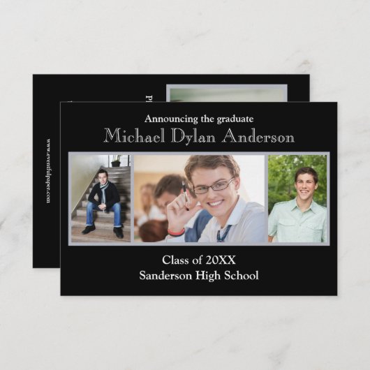 黒いですか灰色の背景- 3x5卒業パーティー 招待状 (正面/裏面)