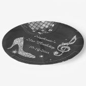 黒いですか銀製のディスコの球およびかかとの第21誕生日 ペーパープレート (アングル)