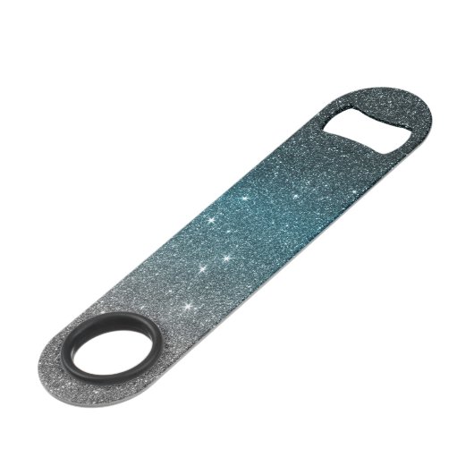 黒いのかわいらしくフェイクなグリッターの勾配、青い、白い スピード栓抜き (正面アングル)