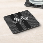 黒いのレーシングフラッグストライプ炭素繊維スタイル コースター (左側)