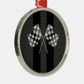 黒いのレーシングフラッグストライプ炭素繊維スタイル メタルオーナメント (右)