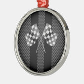 黒いのレーシングフラッグストライプ炭素繊維スタイル メタルオーナメント (左)