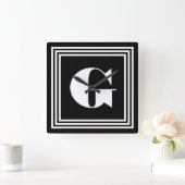 黒いはっきりしたな3つのフレームのモノグラム|及び白 スクエア壁時計 (ホーム)