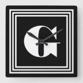 黒いはっきりしたな3つのフレームのモノグラム|及び白 スクエア壁時計 (正面)