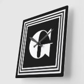 黒いはっきりしたな3つのフレームのモノグラム|及び白 スクエア壁時計 (傾斜)