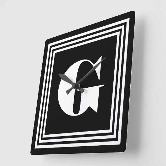 黒いはっきりしたな3つのフレームのモノグラム|及び白 スクエア壁時計 (傾斜)