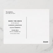 黒いはっきりしたタイポグラフィ写真の日付を保存 箔招待状ポストカード (裏面)