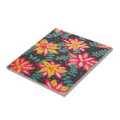 黒いはっきりした石のコーアに黄色とオレンジの花 タイル (側面)