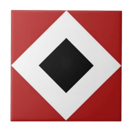 黒いひし形、赤はっきりしたい縁ど白 タイル