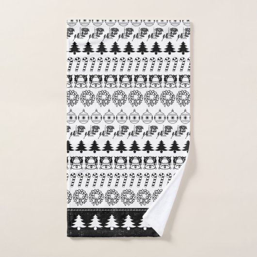黒いまたは白クリスマスのフォントの芸術パターンを漕ぎます バスタオルセット (ハンドタオル)