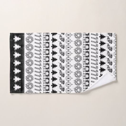 黒いまたは白クリスマスのフォントの芸術パターンを漕ぎます バスタオルセット (ハンドタオル)