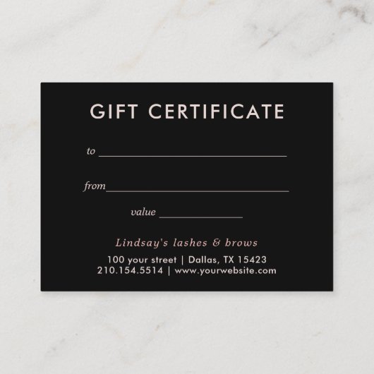 黒いまつげのメーキャップアーティストのギフト券 紹介カード (裏面)