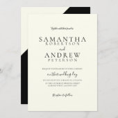 黒いアイボリーのエレガントでシンプルなタイポグラフィの結婚式 招待状 (正面/裏面)