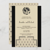 黒いアイボリーのブライダルシャワーの招待状のアールデコ 招待状 (正面/裏面)